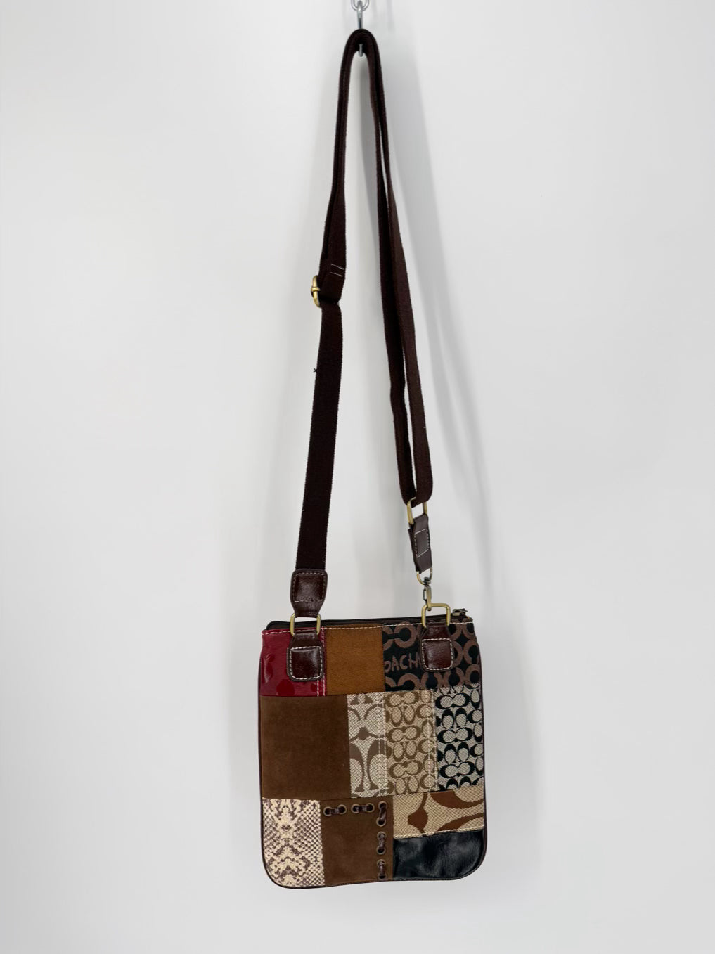 COACH Brown & Red Leather Patchwork Crossbody Bag