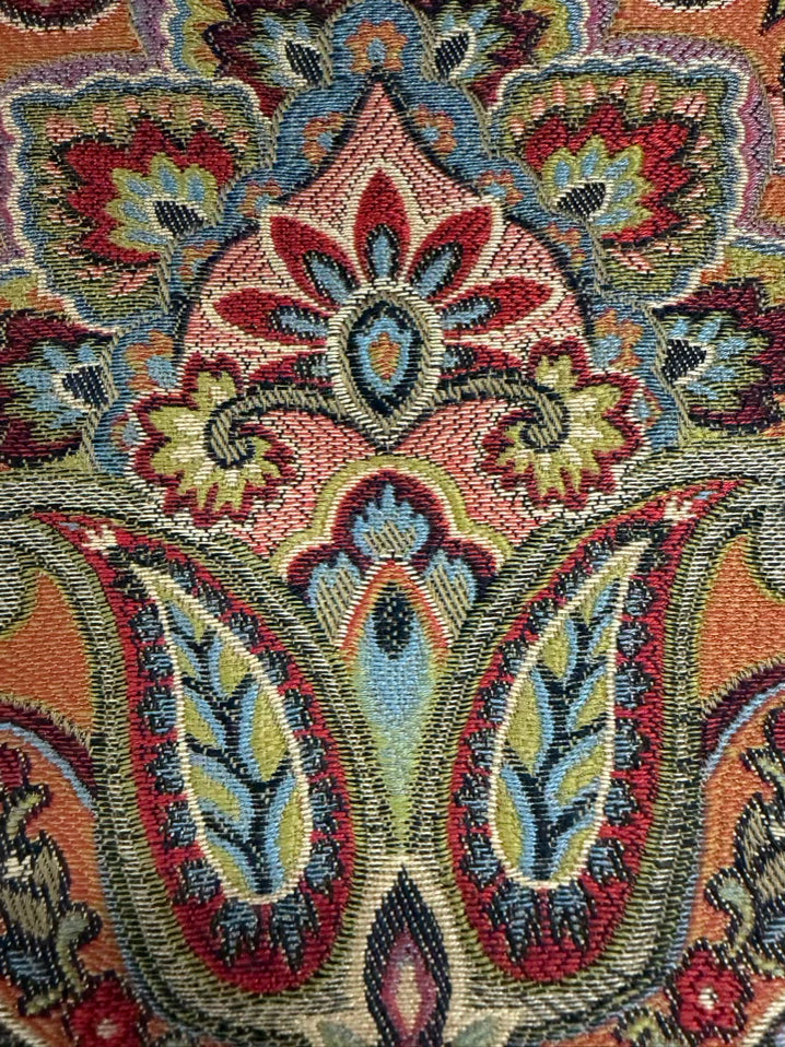 Orange, Blue & Red Paisley Fabric Gooseneck Rocking Chair