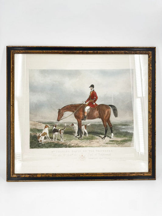 ANTIQUE W&H BARRAUD "Mr. Charles Davis on the Traverse" Engraving in Black & Gold Frame
