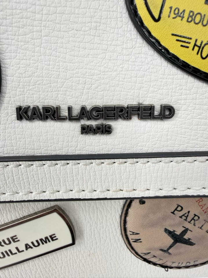 KARL LAGERFELD White Leather Patches Crossbody Bag