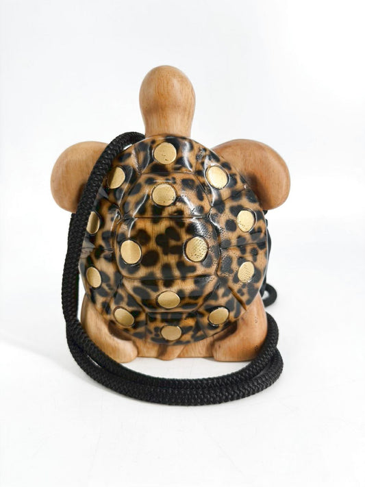 TIMMY WOODS Handmade Brown Wood Turtle Evening Bag