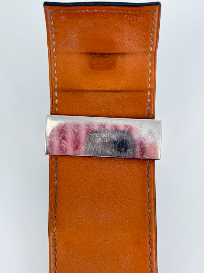 HERMES Gunmetal Leather Collier de Chien Wrap Bracelet