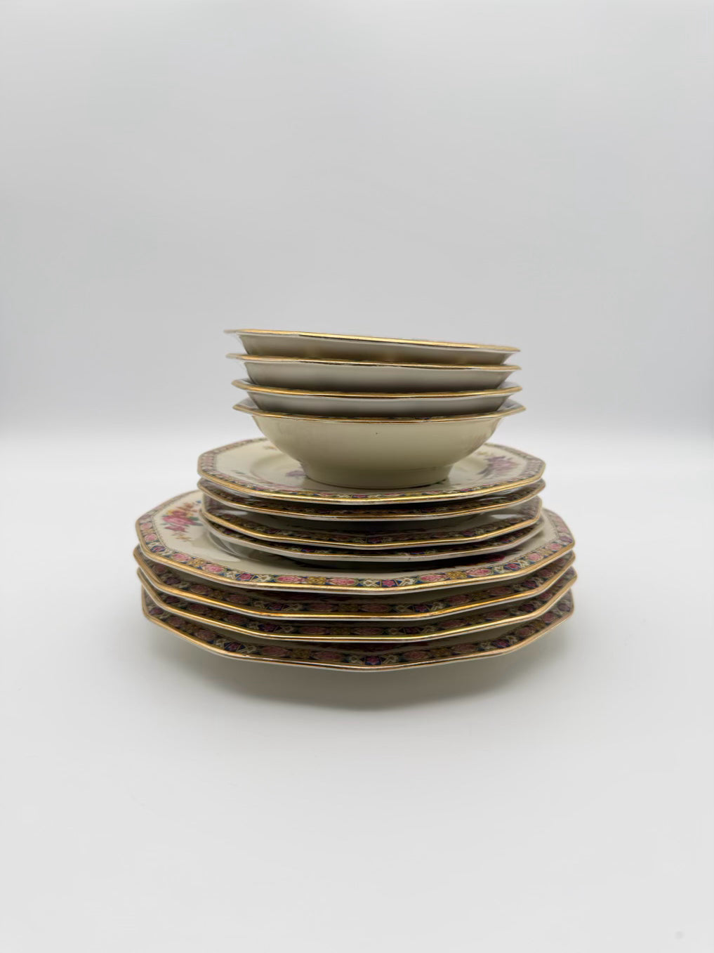 BLACK KNIGHT Palmero White, Pink, Yellow & Blue Porcelain Dinnerware Setting for 4 Includes Serving Pieces