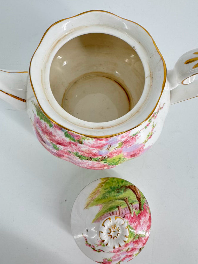 ROYAL ALBERT Pink & Green Bone China Blossom Time Tea Pot