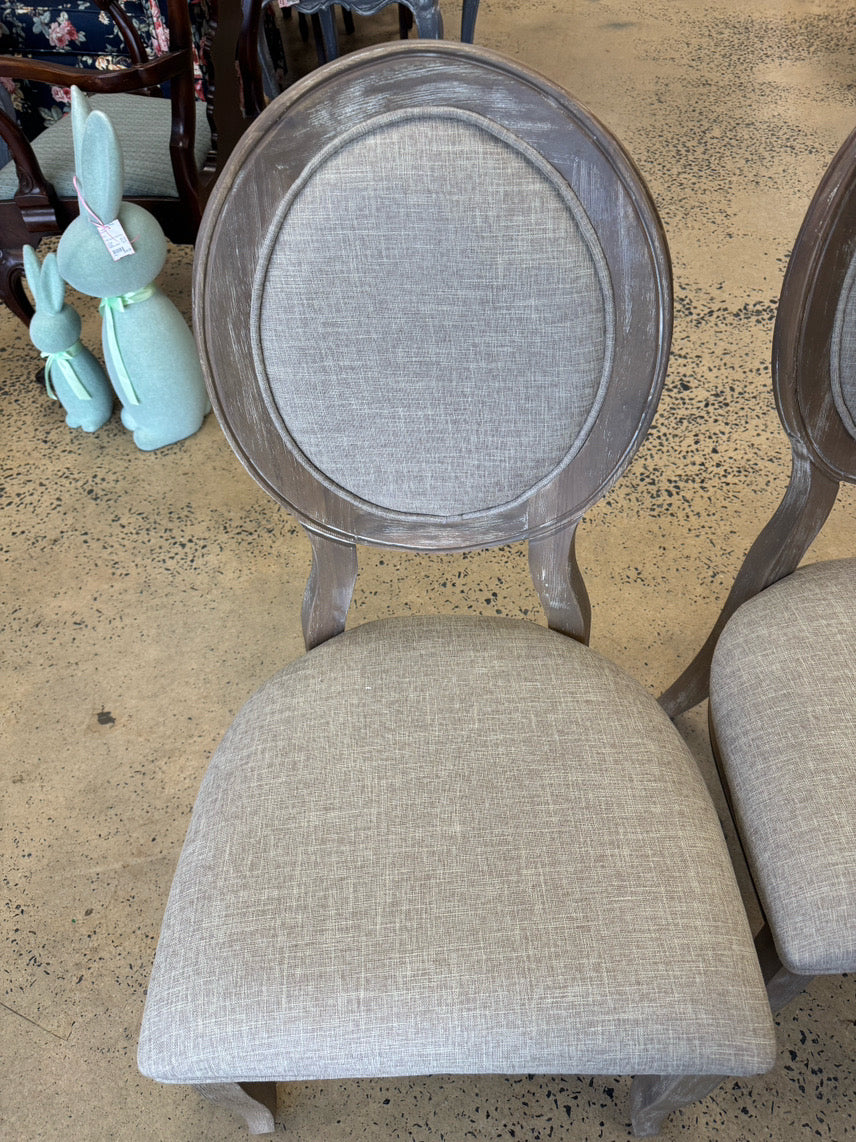 White Wash Wood Upholstered Pair of Side Chairs