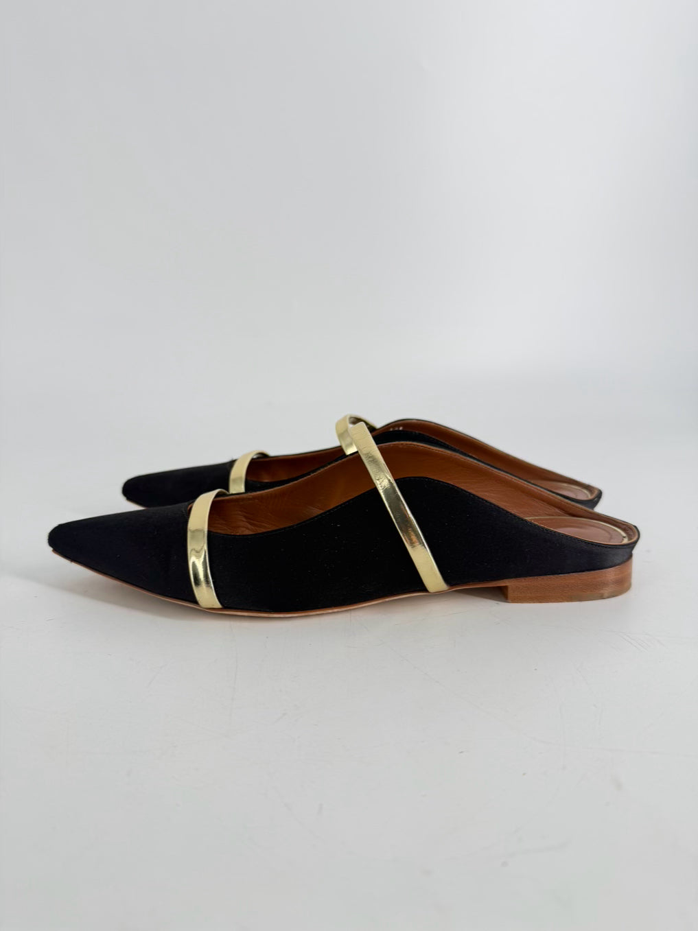 MALONE SOULIERS Size 8 Black & Gold Leather Flats