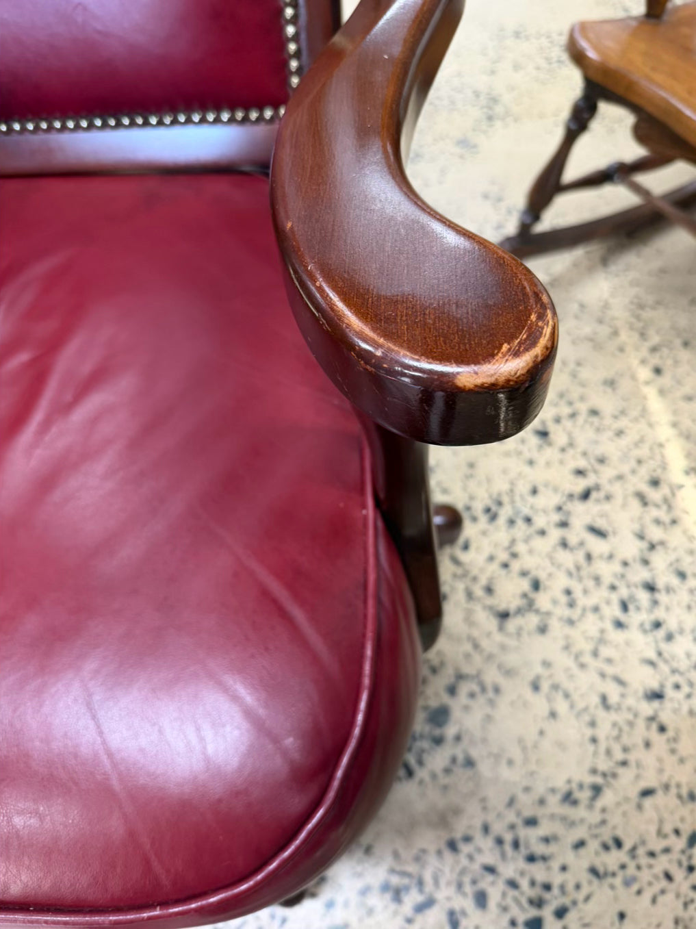 BRADINGTON YOUNG Red Leather & Wood Desk Chair