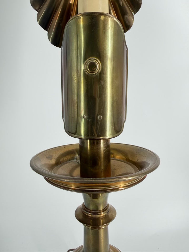 VINTAGE Brass Candlestick Table Lamp w/s Sunburst Reflector