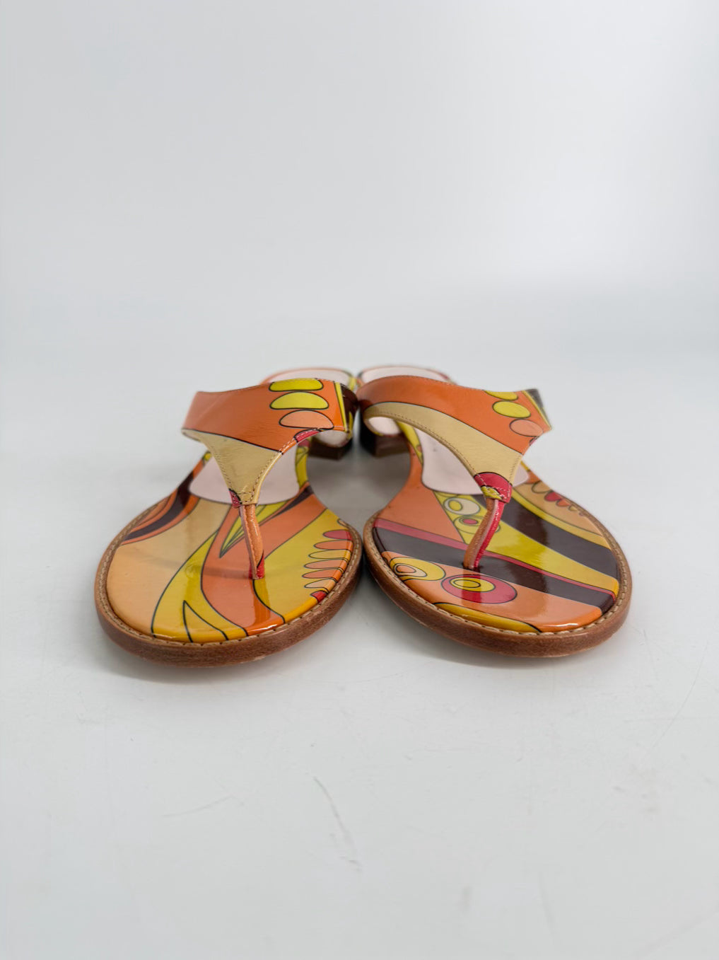 EMILIO PUCCI Size 38 Orange & Pink Leather Print Kitten heels