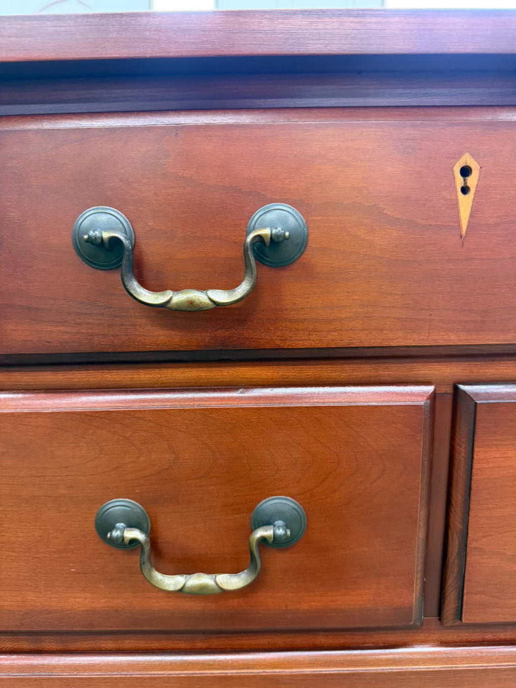 ANTIQUE Dark Brown Wood Chest w/ Cutout Key Hole Design