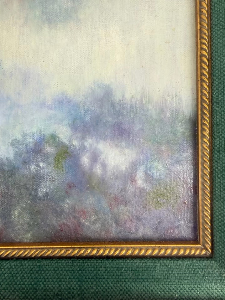 VINTAGE La Seine A Giverny Hazy Landscape Scene Reprint in Green & Gold Frame