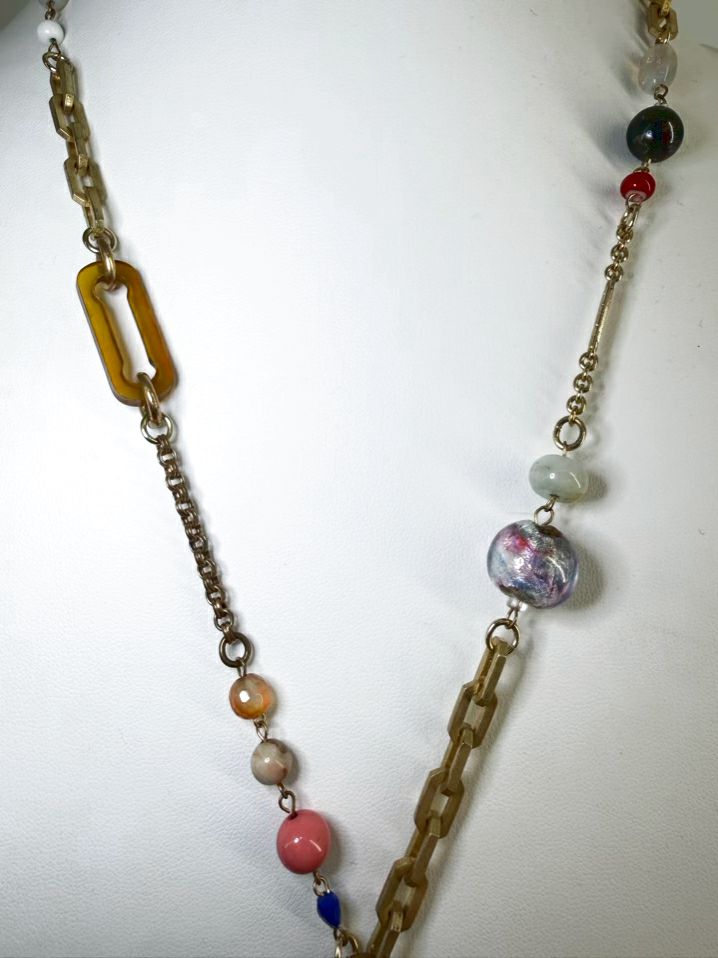 LULU FROST Gold Tone Multicolor Necklace w/ 4 Charms