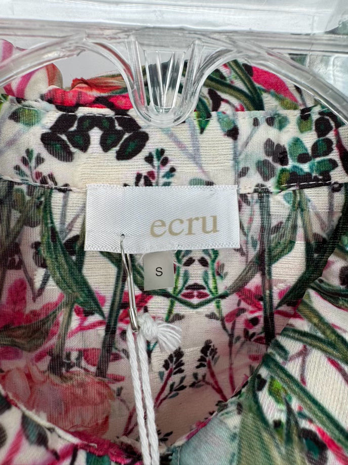 ECRU Size S Beige & Magenta Floral Blouse NWT