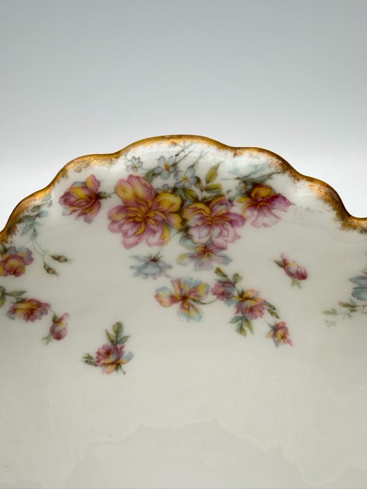 HAVILAND White , Green & Pink China Large Pedestal Punch Bowl