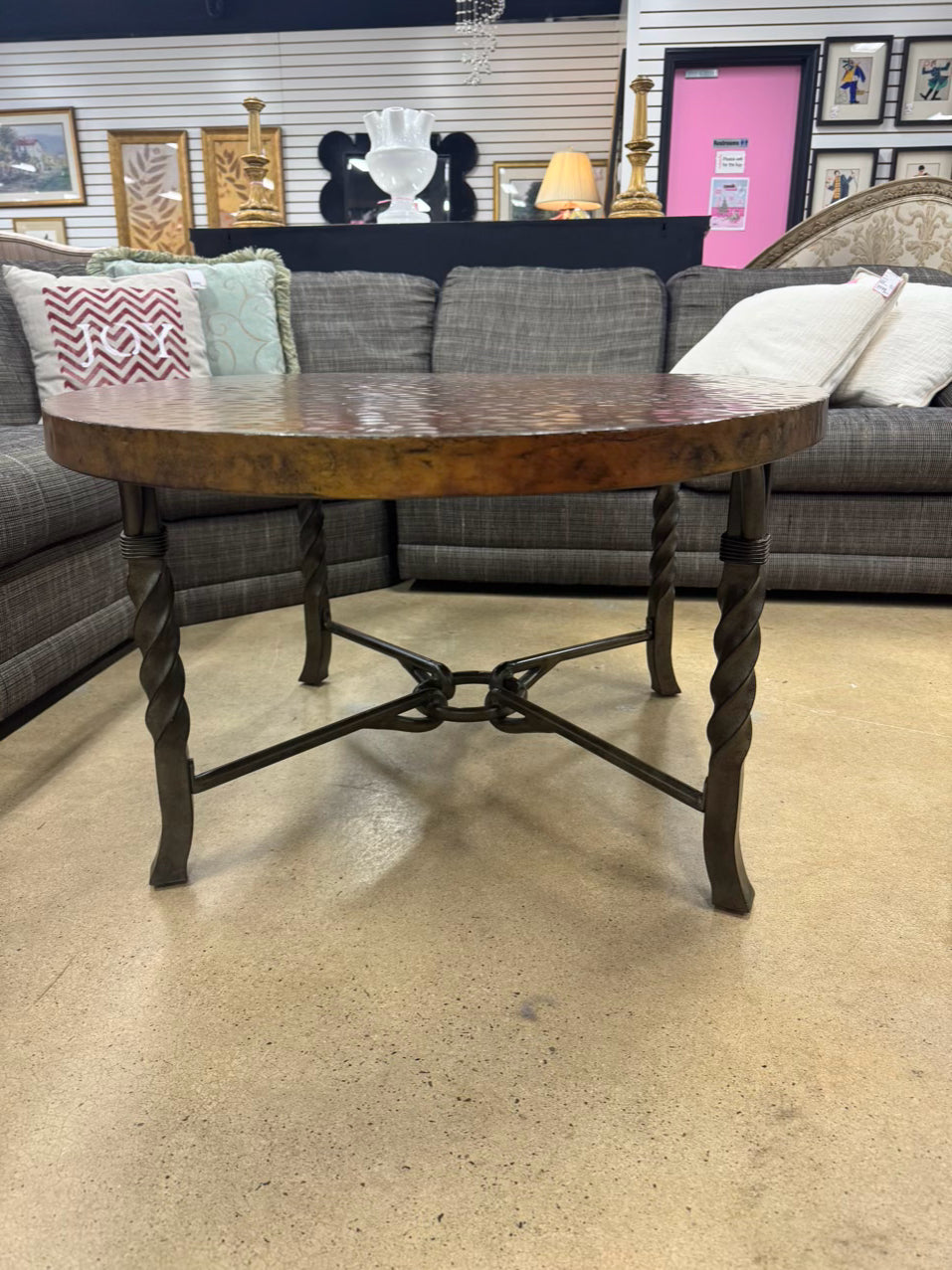 Copper Look Oval Dented Coffee Table