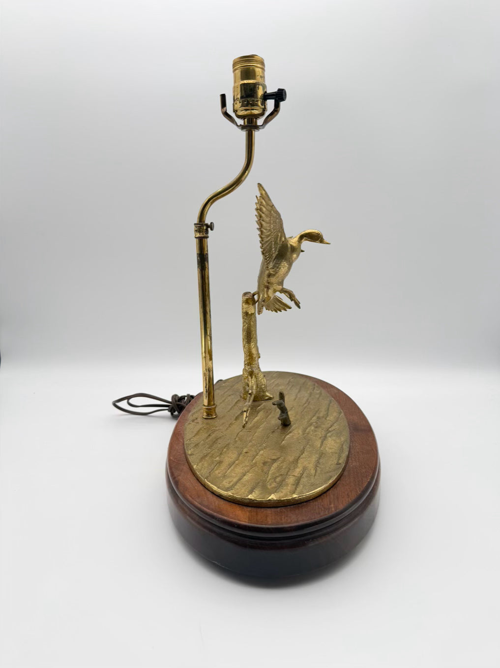 DONALD MCDONALD Brass Duck Lamp On Wood Base No Shade