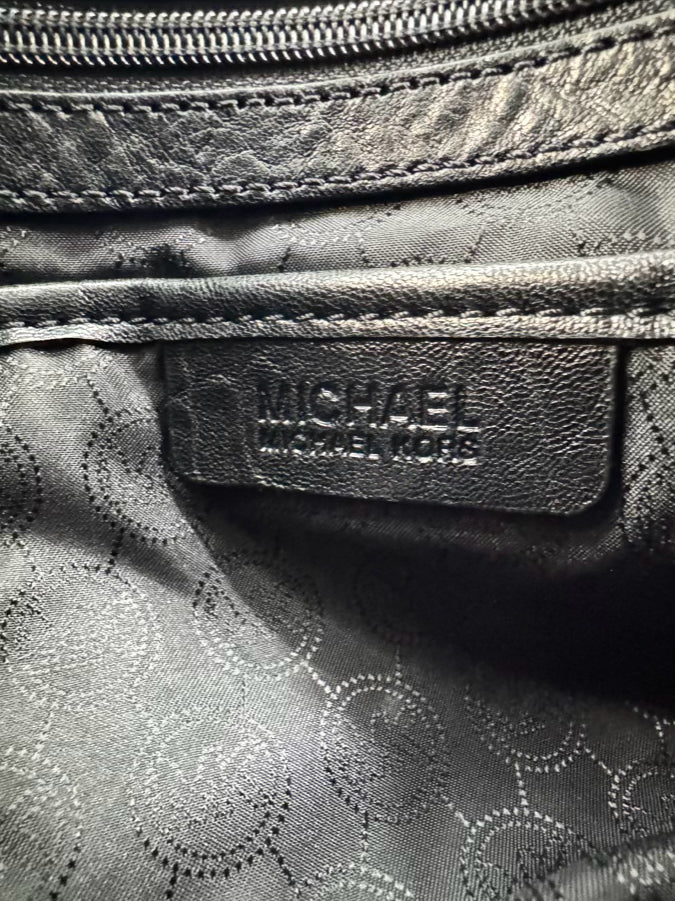 MICHAEL KORS Black Leather & Leopard Print Calf Hair Trim Stanthorpe Satchel