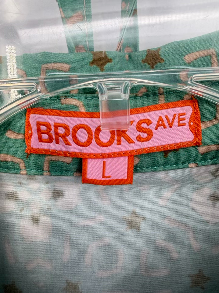 BROOKS AVE Size L Sage Print Puff Sleeve Maxi-Dress w/ Dust Bag NWOT