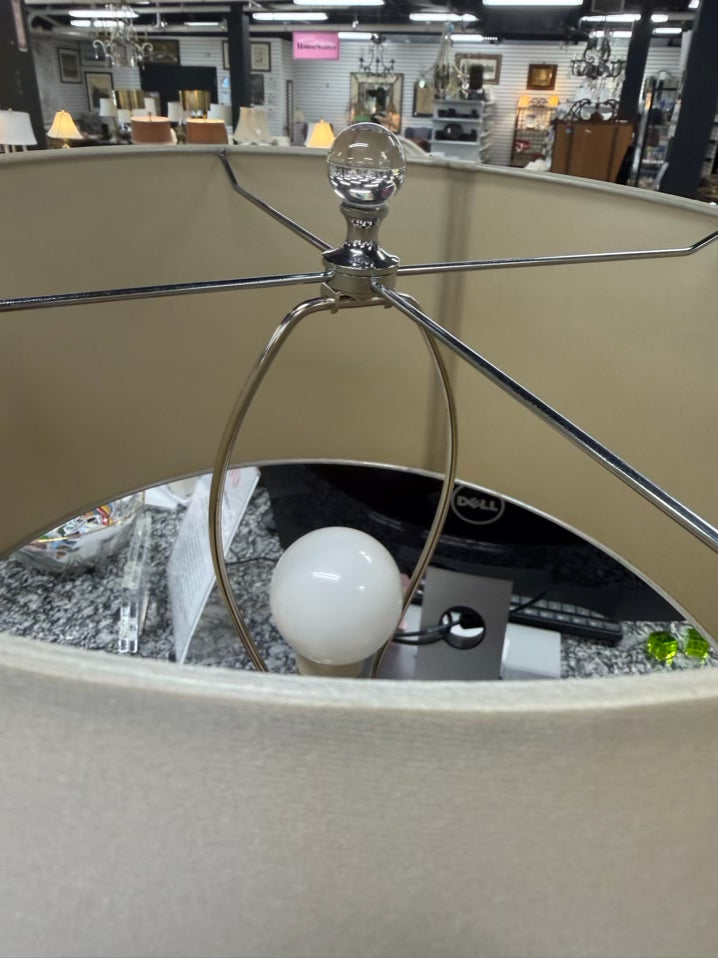 Clear Glass Ball Pair Of Lamps w/ Beige Shade