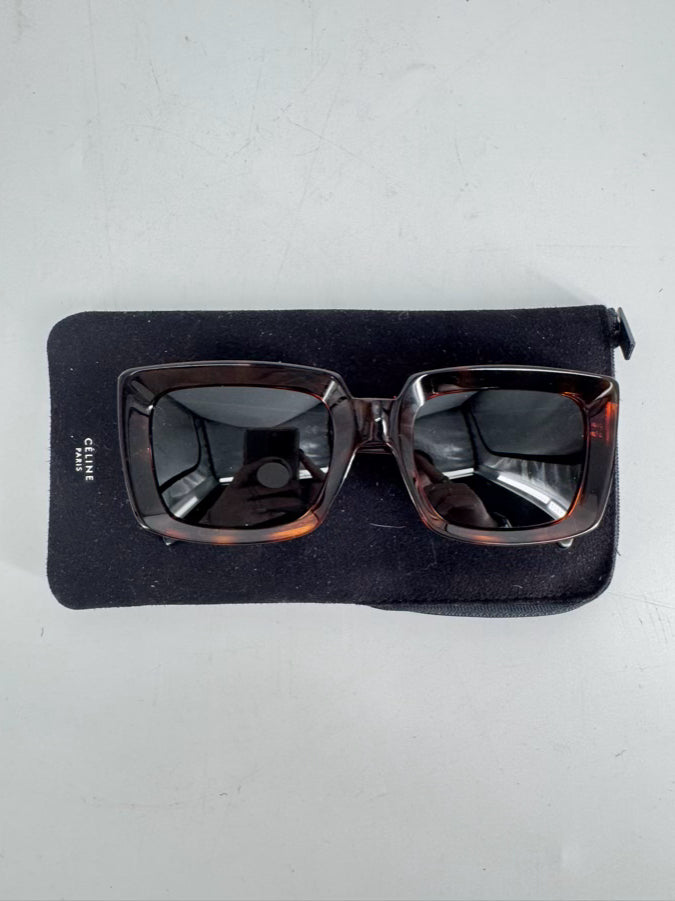 CELINE Tortoise Shell Square Sunglasses w/ Case