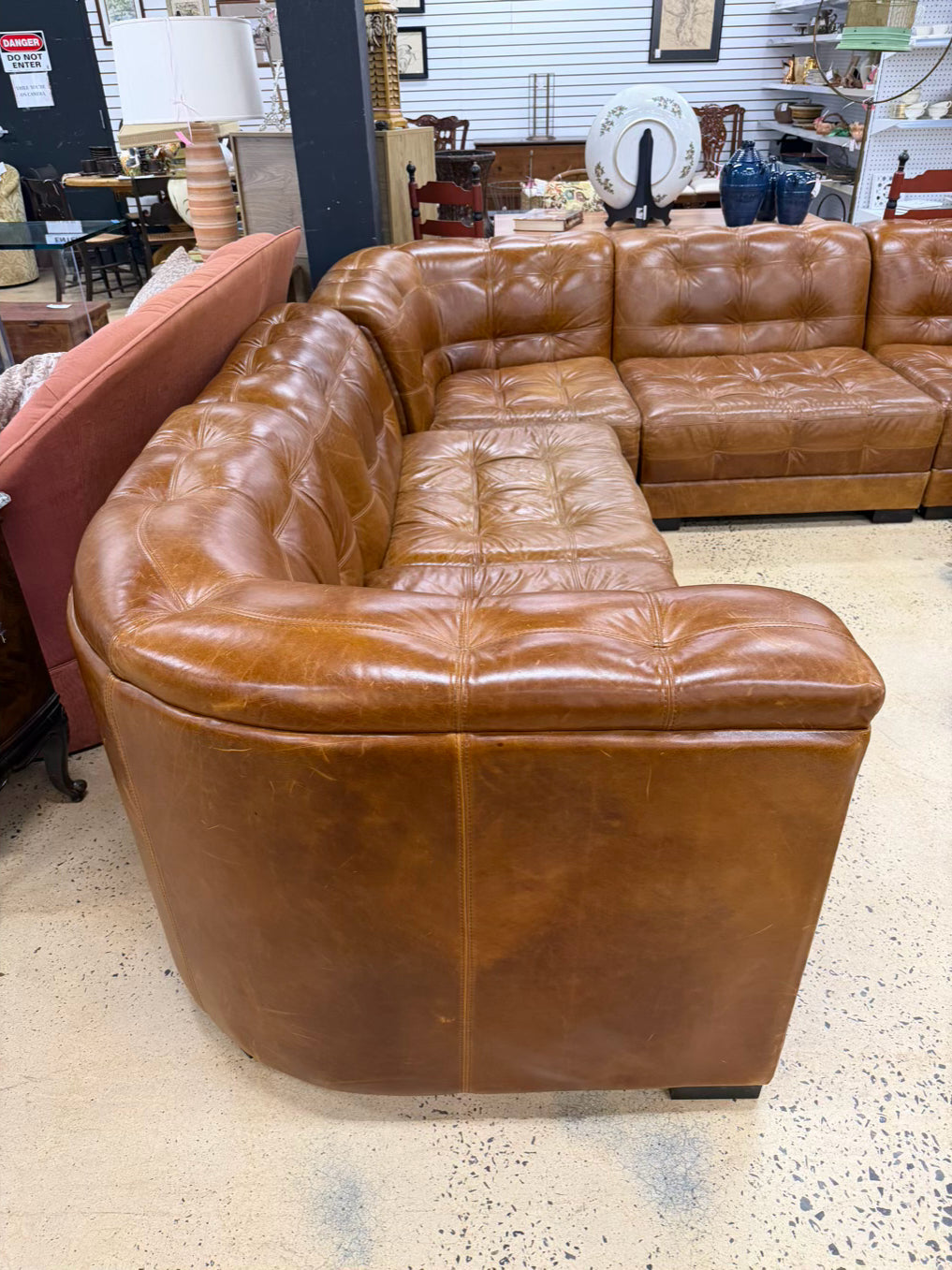 POTTERY BARN Brown Leather 5 Piece Sectional Sofa