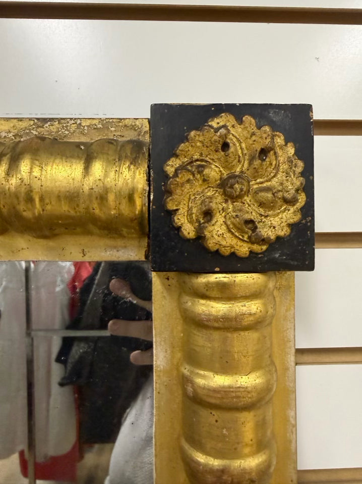 VINTAGE Black & Gold Wood Mirror w/ Medallion Detail