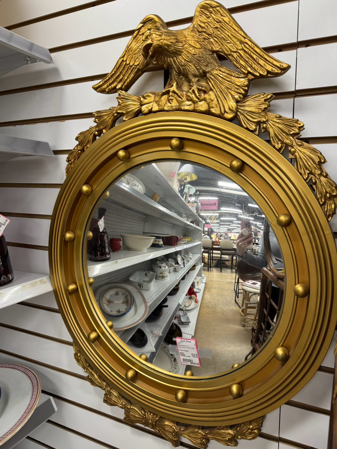 STROUPE MIRROR CO. Gold Wood Federal Eagle Convex Mirror