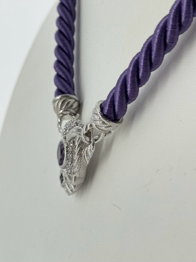 JUDITH RIPKA STERLING SILVER & Cubic Zirconia Purple Cord Necklace