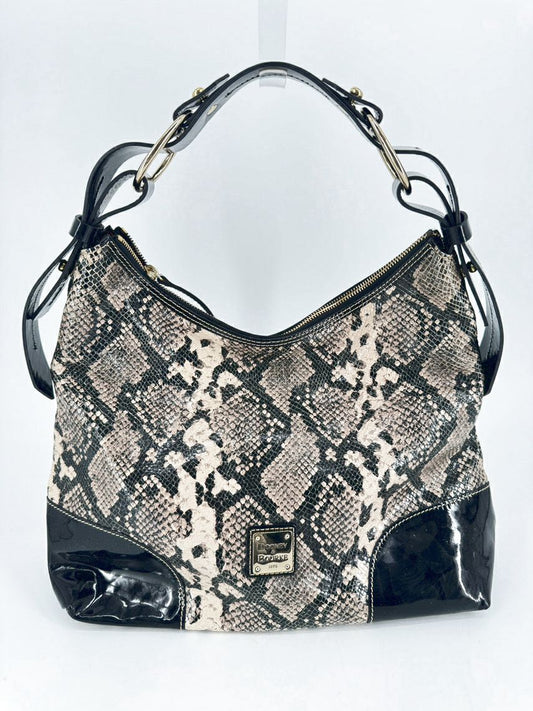 DOONEY & BOURKE Black & Brown Snakeskin Print Patent Leather Tote Bag