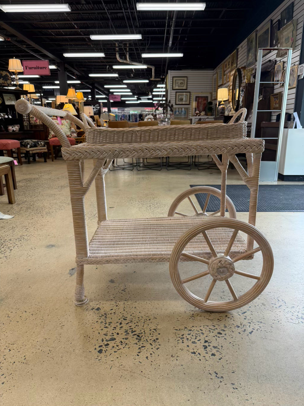 HENRY LINK Cream Wicker Bar Cart w/ Tray