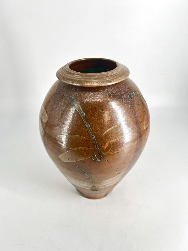 ROCK HARD Tan Stoneware Dragonfly Jar