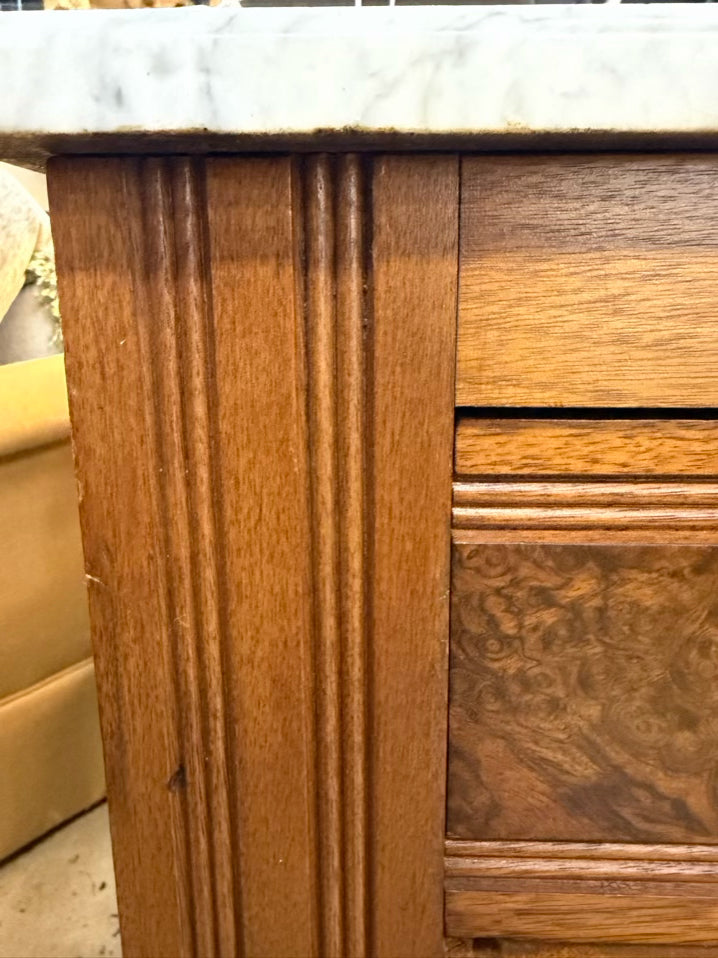 ANTIQUE Dark Wood & Marble 3 Drawer Chest