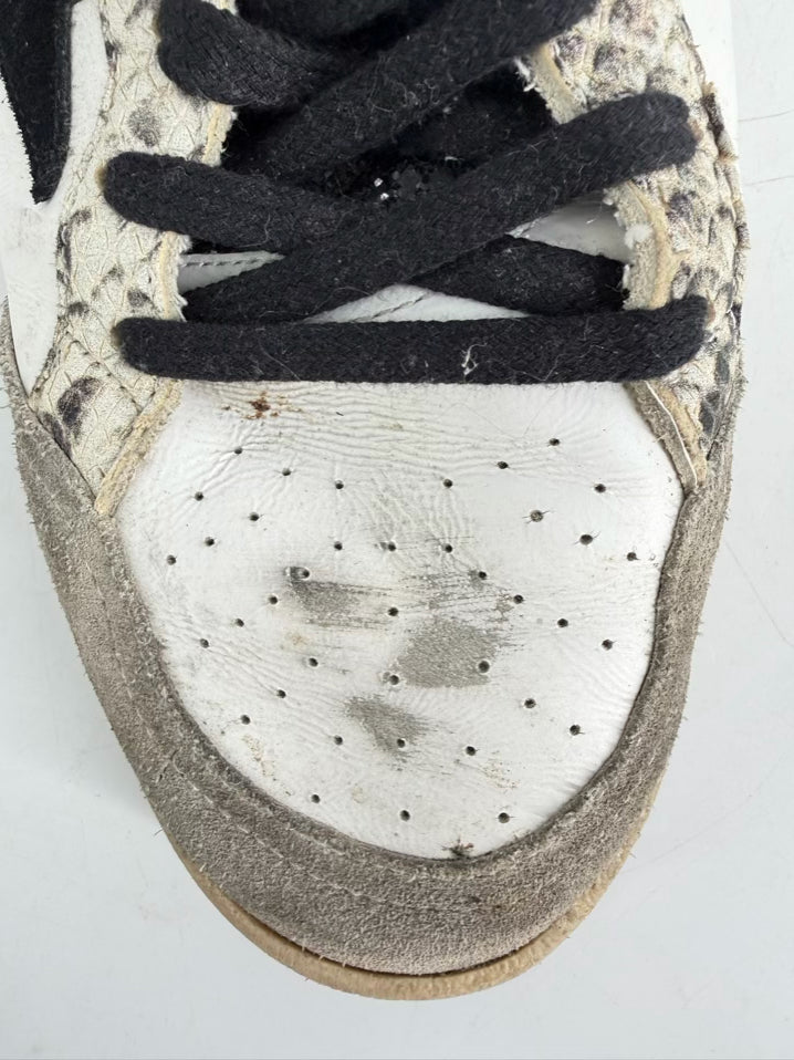 GOLDEN GOOSE Size 45 White & Black Leather Sparkle Sneakers
