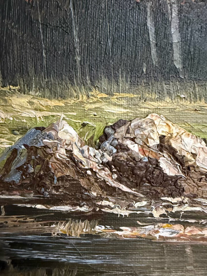 BRUCE PERRY Mountain Scene w/ Cabin Painting