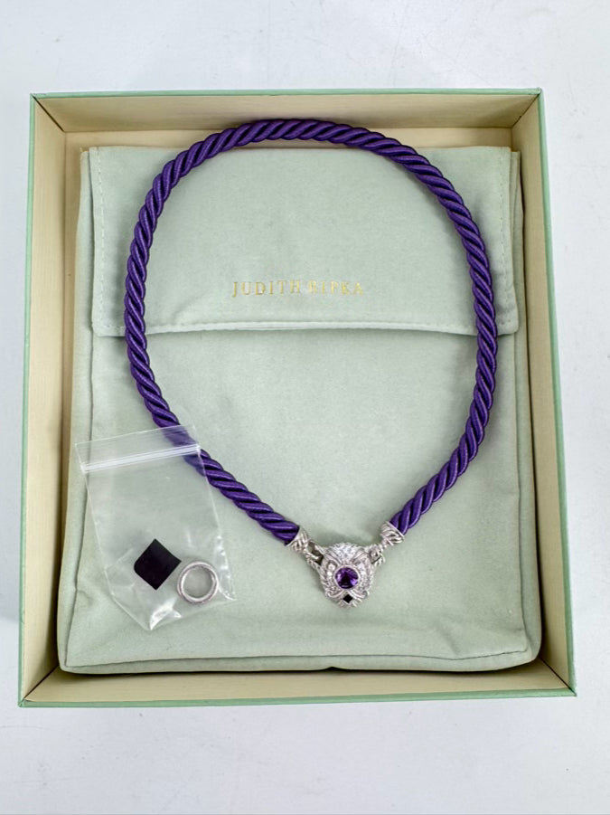 JUDITH RIPKA STERLING SILVER & Cubic Zirconia Purple Cord Necklace