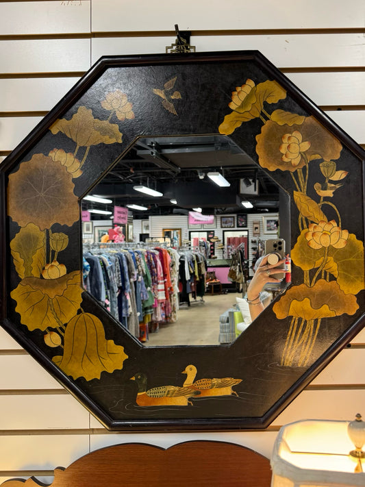 Black & Gold Ducks & Flowers Octagonal Mirror
