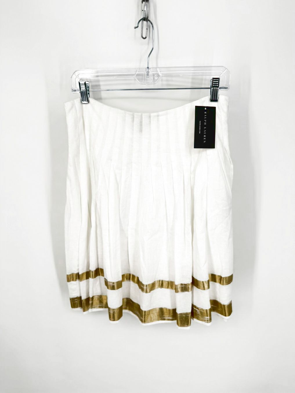 RALPH LAUREN BLACK LABEL Size 8 Cream & Gold Linen Skirt NWT