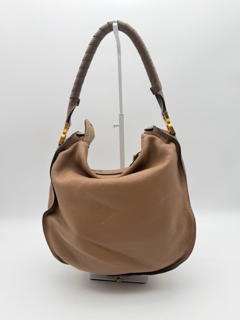 CHLOE Marcie Hobo Taupe Leather Bag
