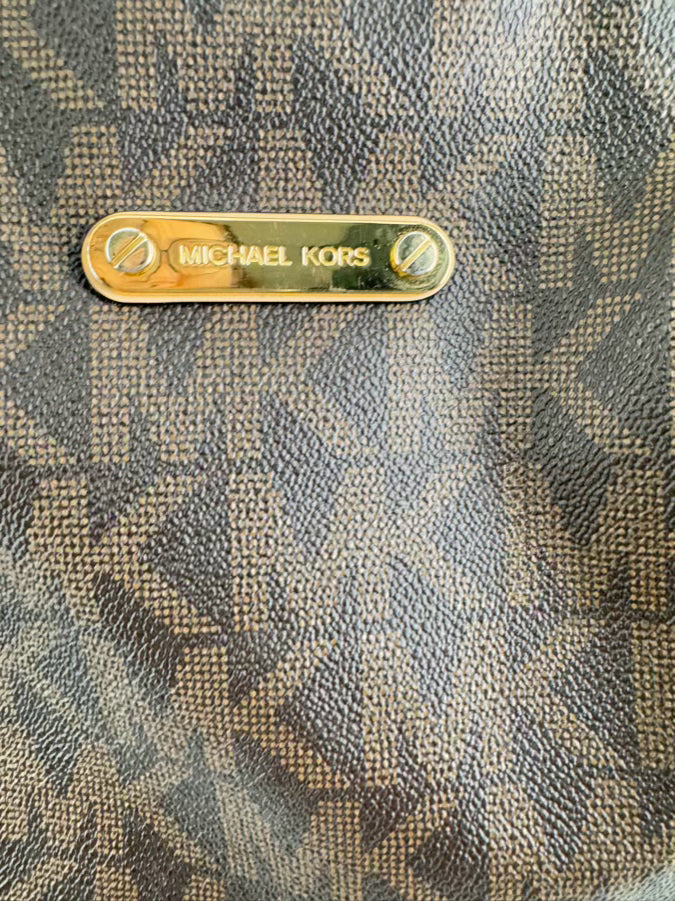 MICHAEL KORS Brown Logo Coated Canvas Purse