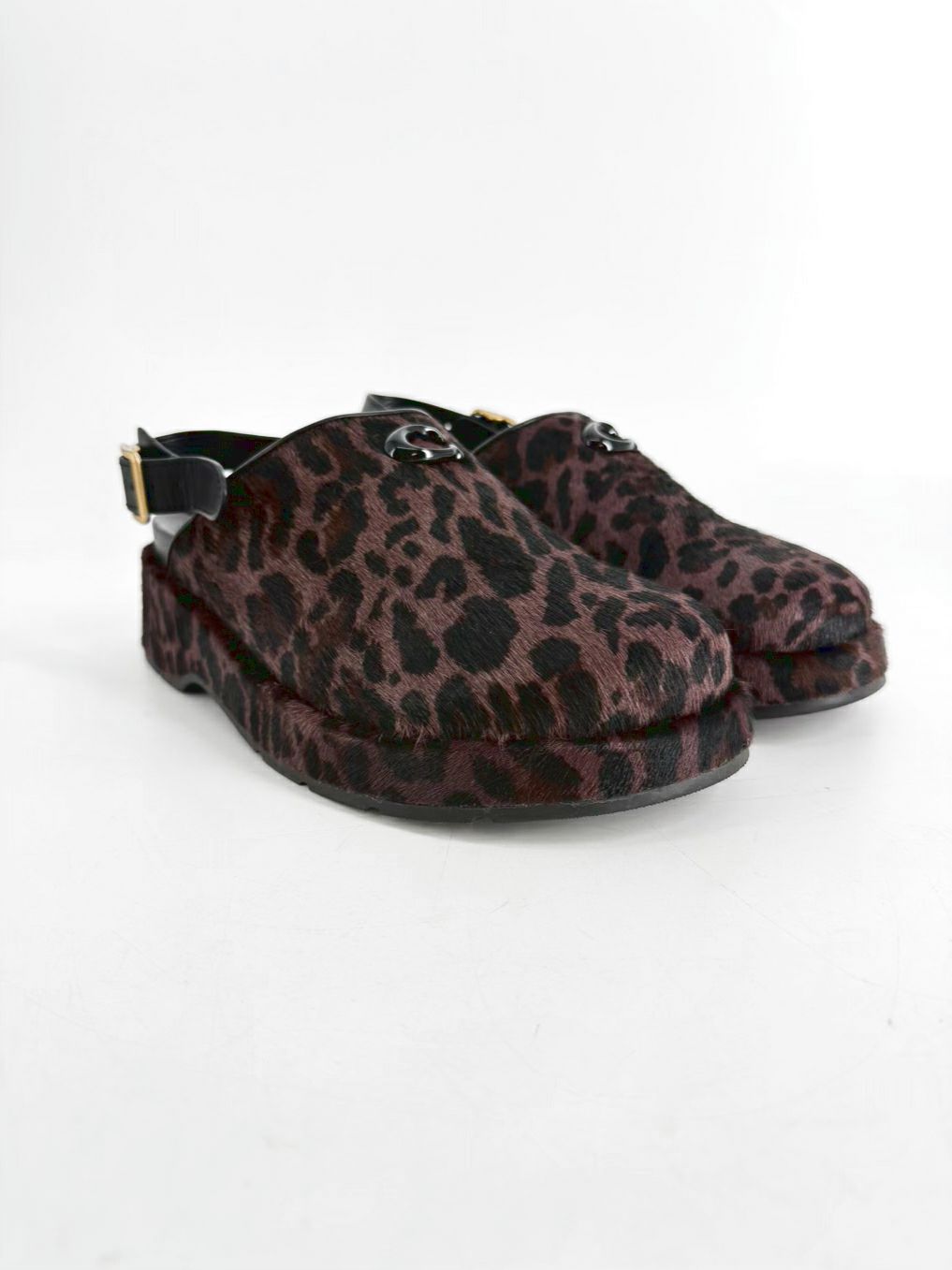 COACH Size 9 Mauve & Black Animal Print Mules