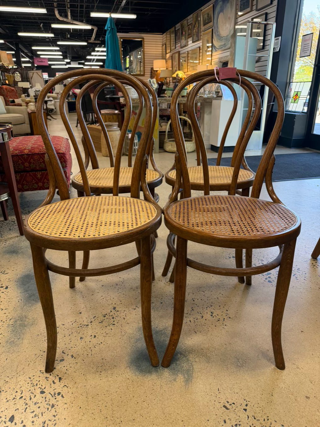 ANTIQUE Bentwood Wood Set of 4 Chairs w/ Cane Bottoms