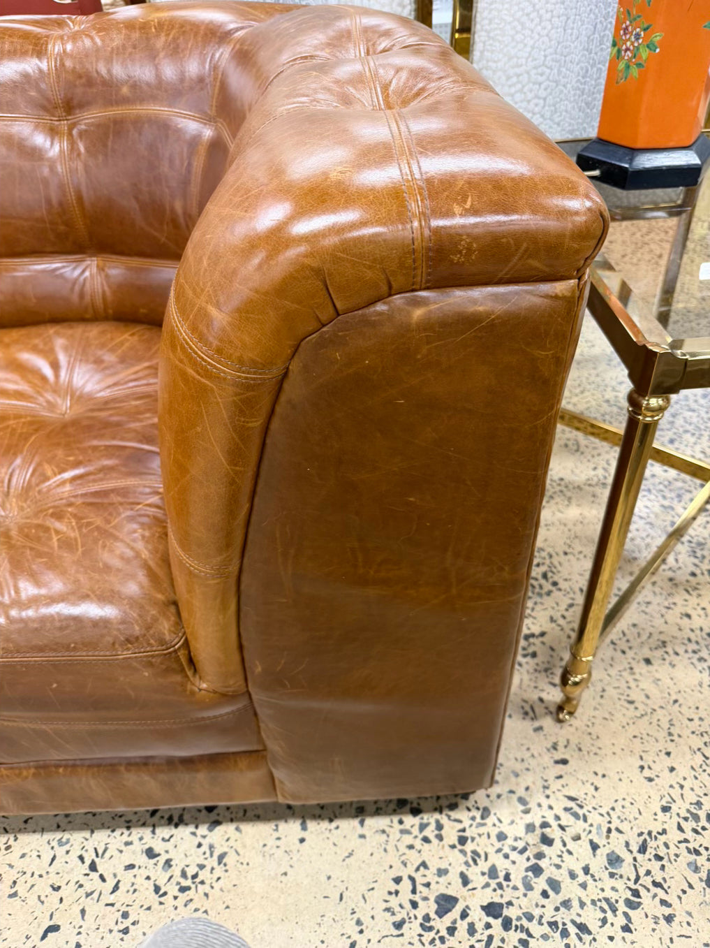 POTTERY BARN Brown Leather 5 Piece Sectional Sofa