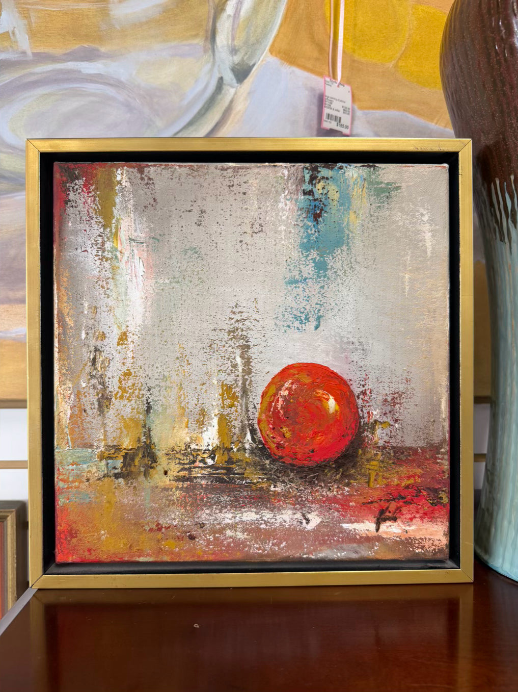 SIGNED Multi Colored Abstract Painting In Wide Gold Frame