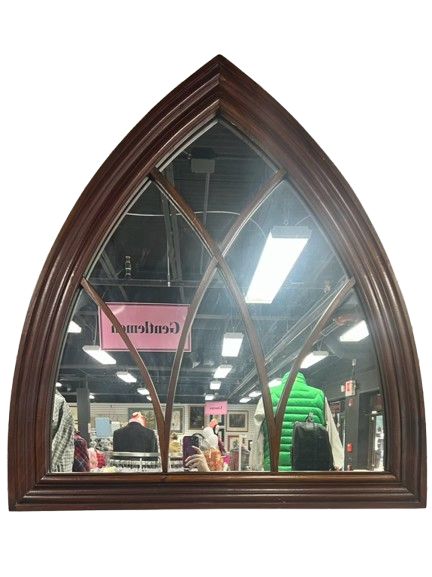 Brown Window Pane Mirror in Wood Frame