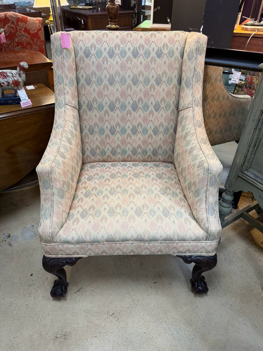 VINTAGE  Cream & Pink Wing Back Chair
