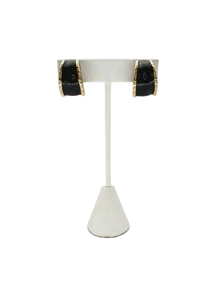 ST. JOHN Navy Blue & Gold Tone Clip On Earrings