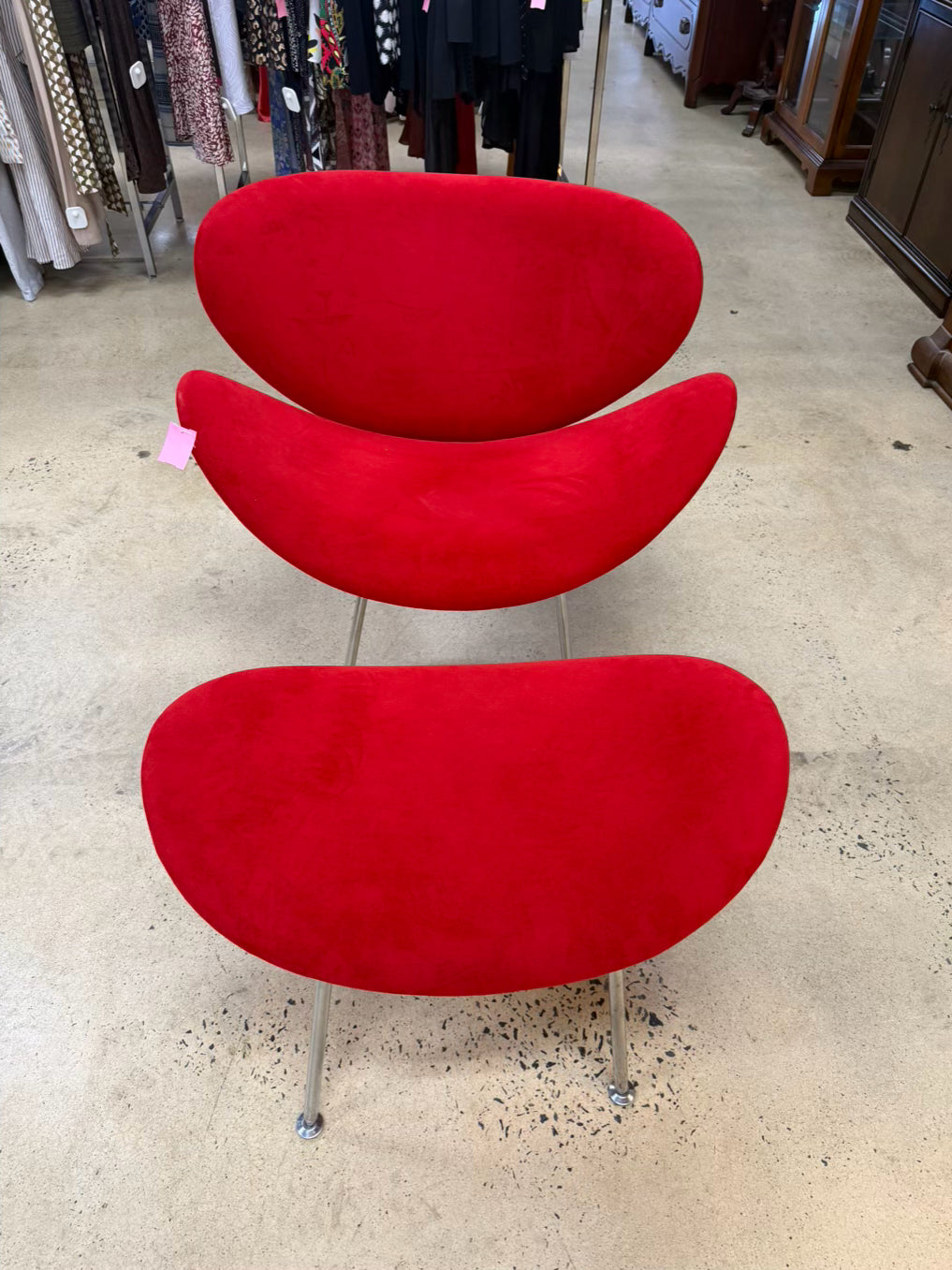 Red Fabric & Metal Orange Slice Chair & Ottoman