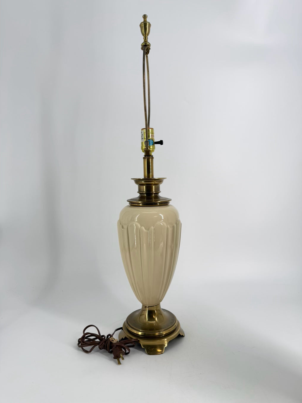 STIFFEL Brass & Cream Glass Pair of Lamps w/ No Shade