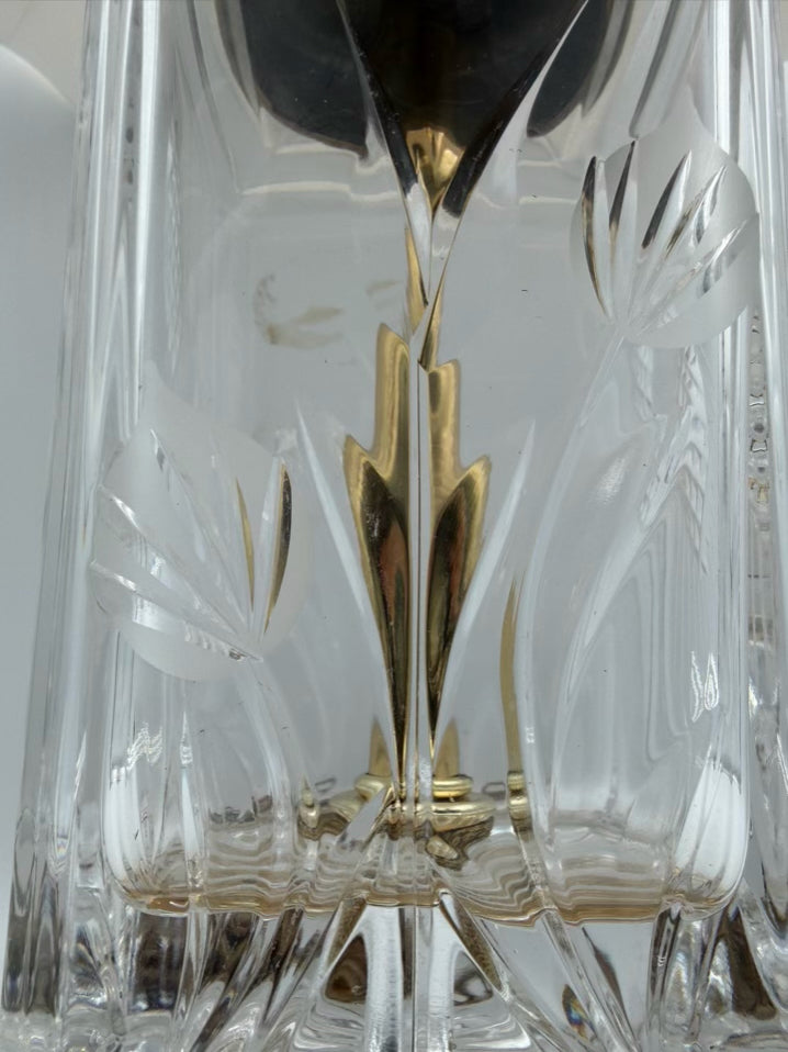 Square Clear Crystal & Brass Lamp w/ Ivory Silk Shade