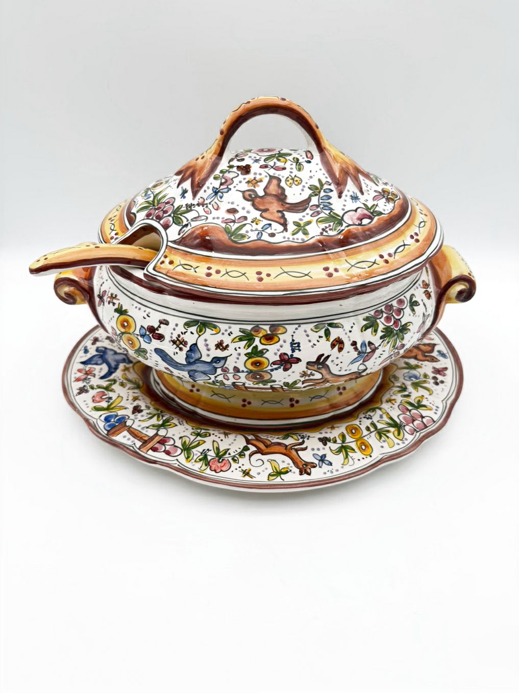 HOLU PORTUGAL Brown & Yellow Pottery Hand Painted Soup Tureen